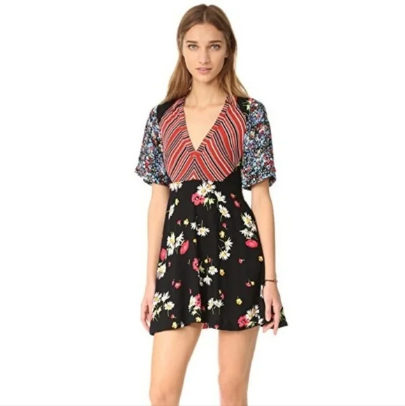 free people black floral mini dress Free People - Two Faces Printed Mini Dress